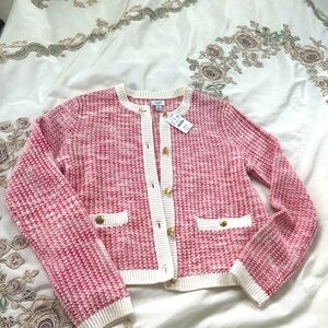 J. Crew Factory Pink and White Cardigan
